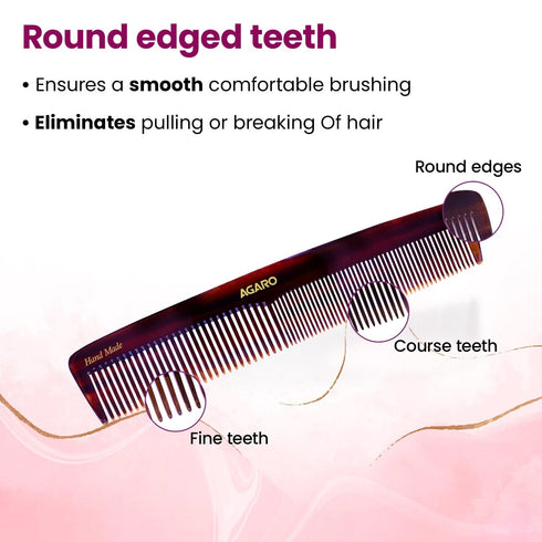 AGARO Hand Made Cellulose Acetate Comb HMC78, All Fine Tooth Dressing Comb, Smooth Rounded Teeth, Hair Styling, Hair Brushing, Hair Dressing, Brown